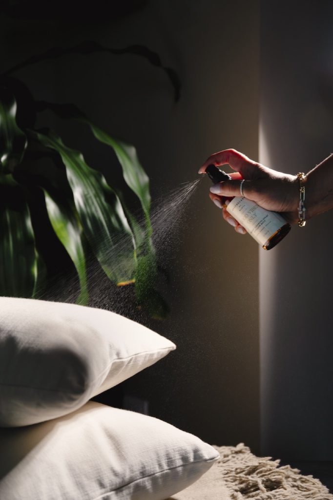 Room spray misted above a pillow