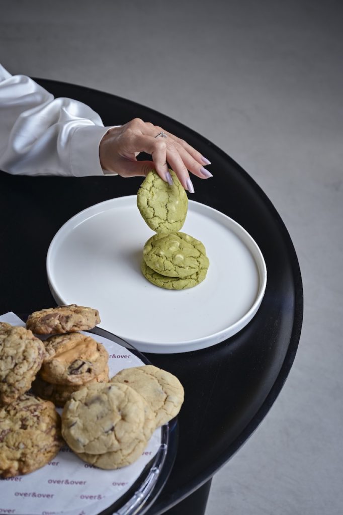 Pistachio cookies served on a black table